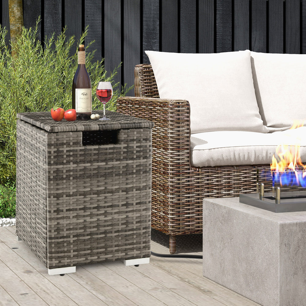 2-in-1 Patio Rattan Gas Propane Tank Cover for 20 lbs Propane Tanks-Gray - Gallery View 1 of 9