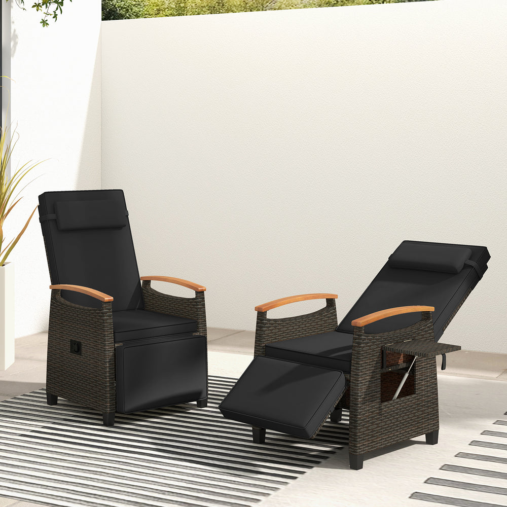 Patio Wicker Recliner Chair with Adjustable Backrest and Footrest-Black - Gallery View 1 of 9