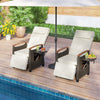 Patio wicker recliner chairs with adjustable backrest and footrest, featuring PE rattan and a side table for outdoor.