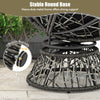 Black PE wicker Papasan chair with thick cushion, stable round base, and adjustable foot pads for indoor or outdoor use.