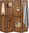 Four-panel pegboard display with solid wood frame, featuring standard holes for versatile storage and rustic charm.