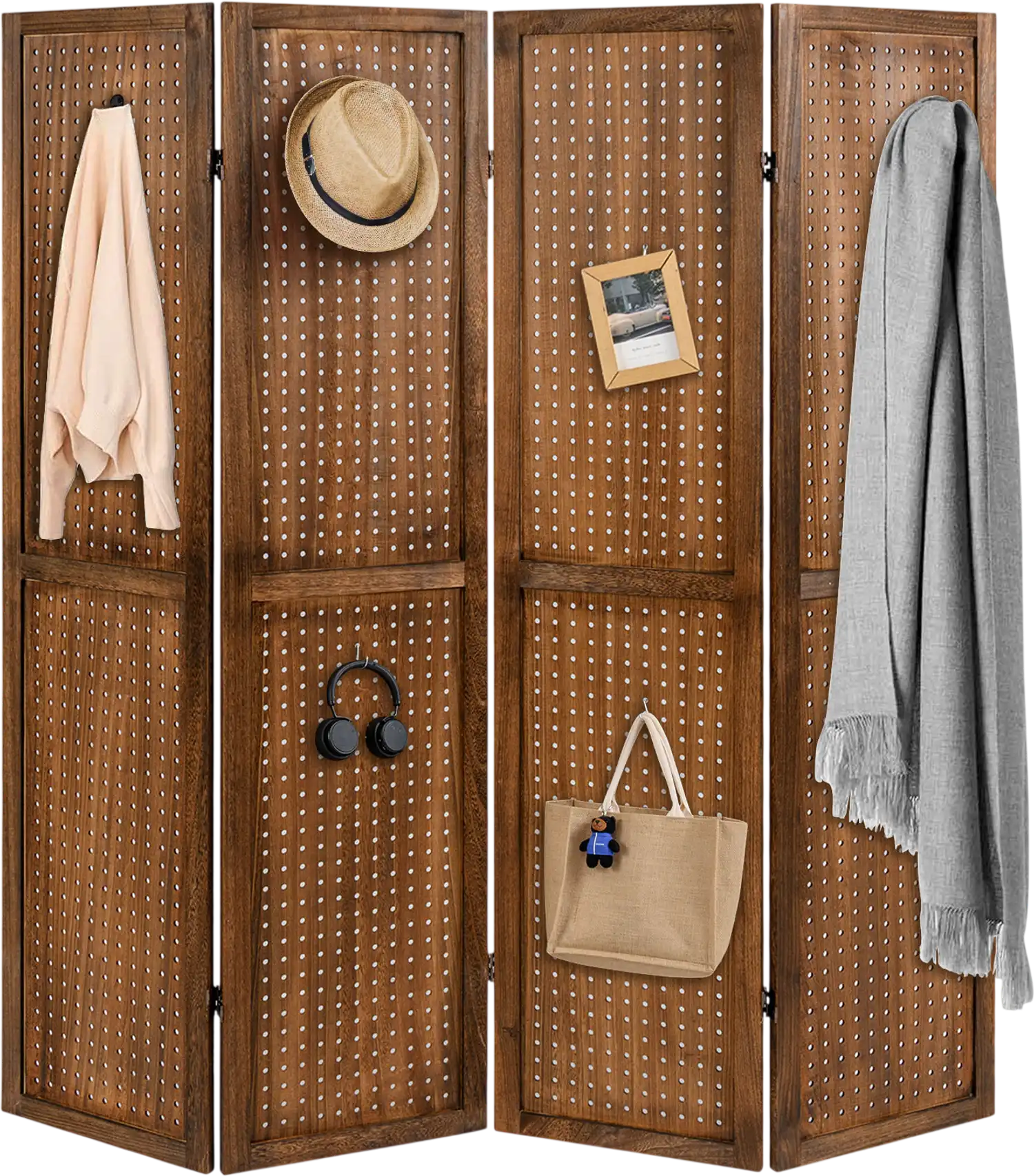 Costway Pegboard Room Divider Solid Wood Frame 360° Metal Hinges 68739415 New