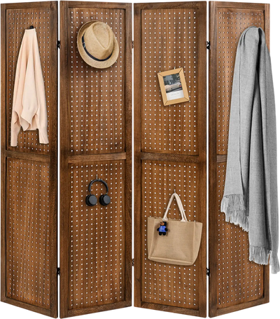 Costway Pegboard Room Divider Solid Wood Frame 360° Metal Hinges 68739415 New