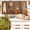 Four-panel pegboard display with solid paulownia wood frame, showcasing a rustic design for versatile room division.