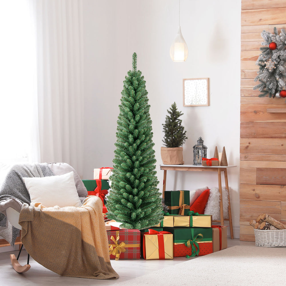 Pencil Christmas Tree with Memory Wire Branch Tips and Warm  LED Lights-5FT - Gallery View 1 of 13