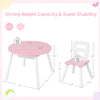 Pink wood activity table and chair set with central storage, ideal for kids' playtime and study in any room.