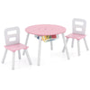 Close-up of the pink wood kids activity table's rounded edges, ensuring safety for children during play and study.