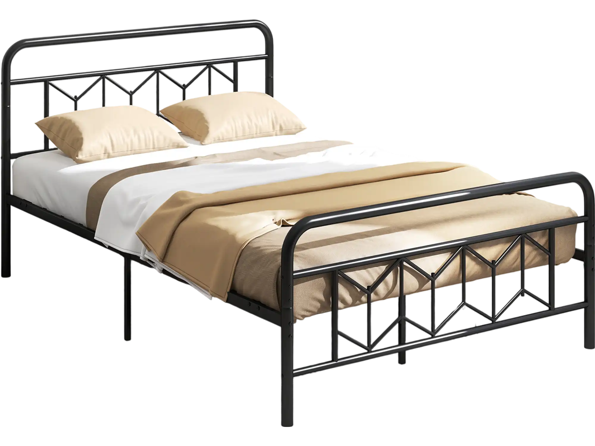 Costway Full Size Platform Bed Frame High Headboard Metal Slats 369574128 New