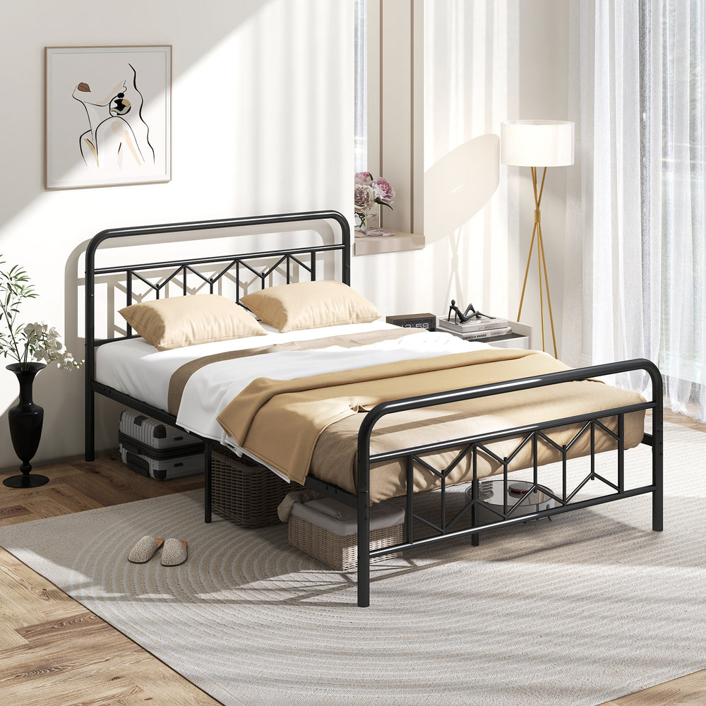 Platform Bed with High Headboard and Snap Lock Metal Slats-Full Size - Gallery View 1 of 10