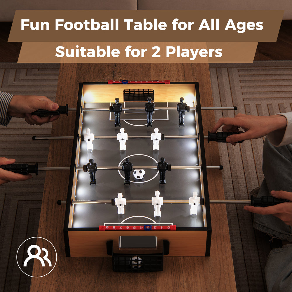 Game Room Size football table with LED lights, non-slip handles, and realistic player figures for 2-player fun.