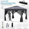 11 x 11 FT gray pop-up gazebo with mesh sidewalls, adjustable height, ideal for camping, picnics, and parties.