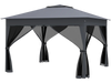 Gray 11 x 11 ft pop-up gazebo with mesh netting and double roof, ideal for outdoor events and protection from the sun.