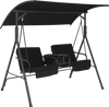 Adjustable canopy porch swing chair with sturdy frame and high-density cushions, ideal for patio or backyard use.