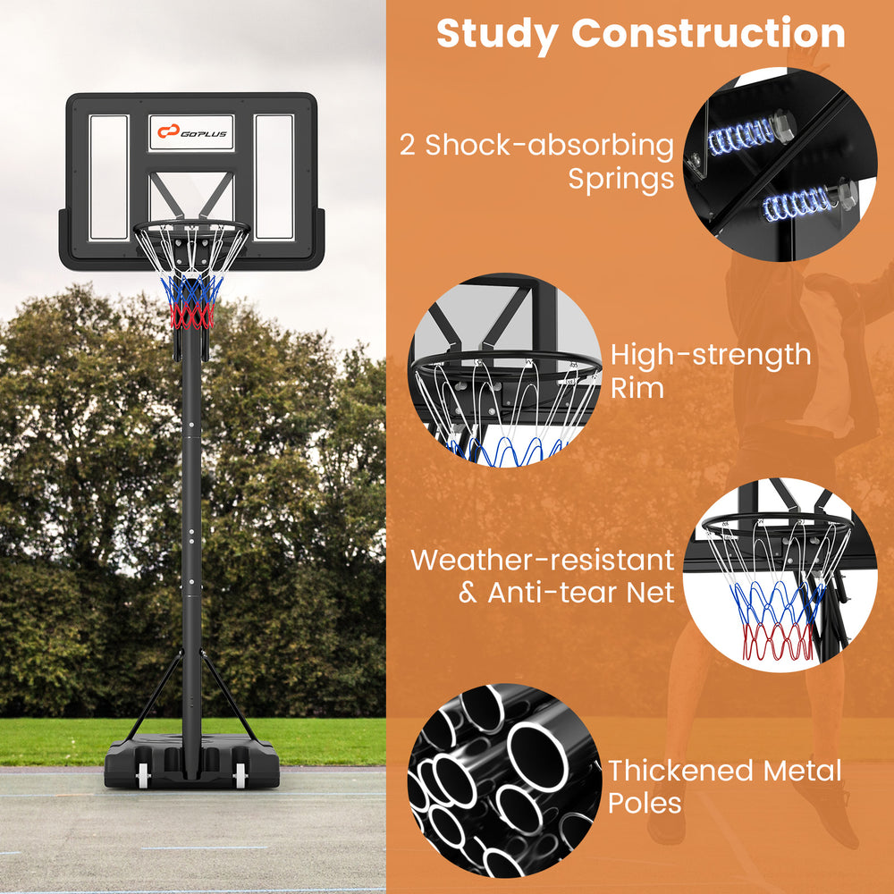 Portable basketball hoop with adjustable height, shatterproof backboard, and weather-resistant net for indoor and.
