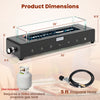 Portable mini fireplace with stainless steel burner, wind guard, and 5 ft propane hose for outdoor warmth.