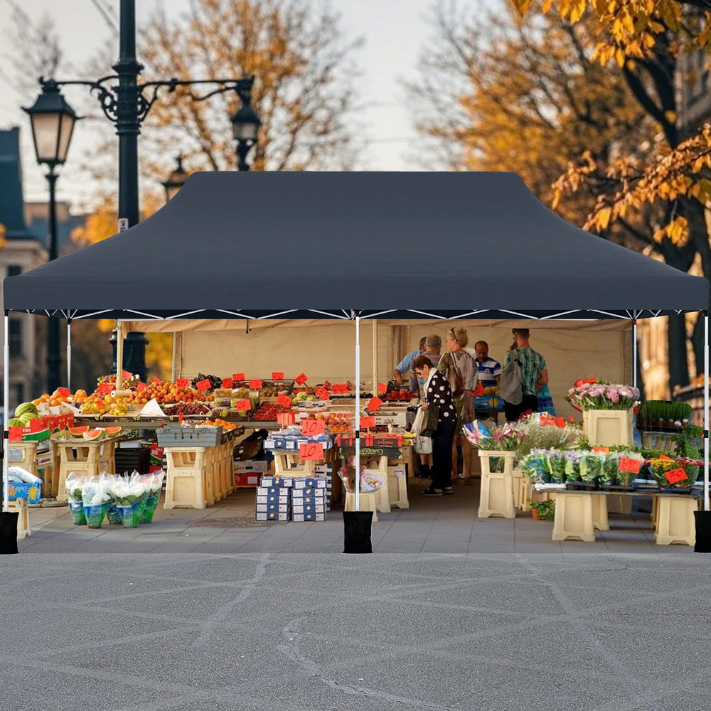 10 x 20 FT Pop up Canopy Tent Foldable Portable Outdoor Gazebo with Carry Bag-Black - Gallery View 1 of 10
