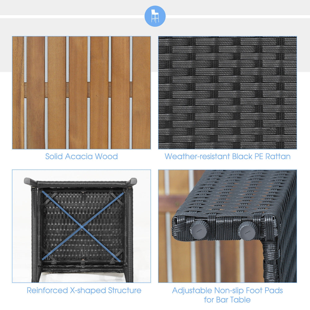 Close-up of weather-resistant black PE rattan with solid acacia wood, showcasing the sturdy X-shaped structure for.
