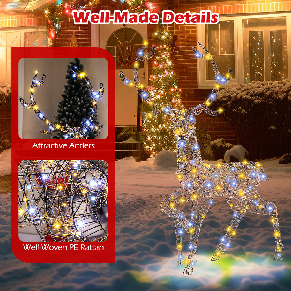 Pre-lit 4.6 feet Christmas reindeer with 170 LED lights, featuring weather-resistant PE rattan and elegant antlers for.