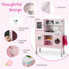 Pretend play kitchen in pink with adjustable height, anti-toppling device, and convenient towel rack for kids' fun.