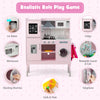 Pretend play kitchen in pink with adjustable height, rotatable faucet, and multiple accessories for kids aged 3+.