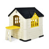 Kid’s playhouse toy set in yellow and white, made from durable HDPE, suitable for indoor and outdoor play.