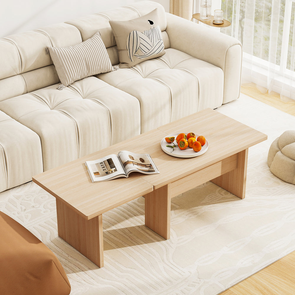 Modular Coffee Table Set of 2 L Shaped Center Tables for Small Space-Oak - Gallery View 1 of 11