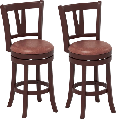Costway Set of 2 Counter Height Swivel Bar Stools with High Backs Footrests 39846349 New