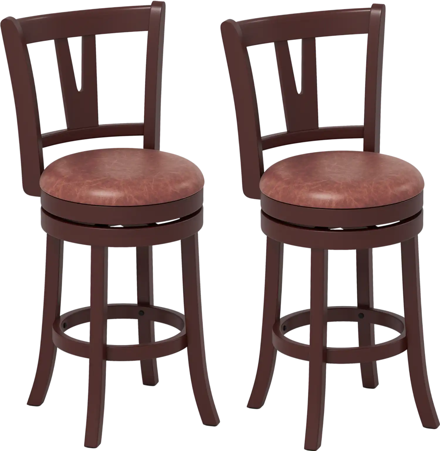 Costway Set of 2 Counter Height Swivel Bar Stools w/ High Backs & Footrests 39846349 New