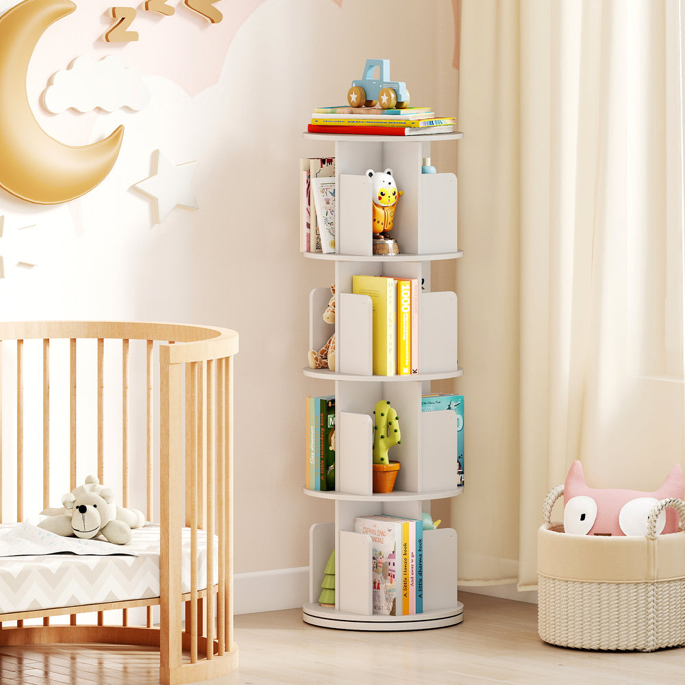 4-Tier Rotating Bookshelf 360° Display Rack with Dividers and Anti-falling Baffles-White - Gallery View 1 of 9