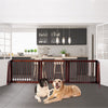 Folding adjustable 3 panel wood fence in cherry finish, perfect for doorways and hallways, featuring tapered sides.