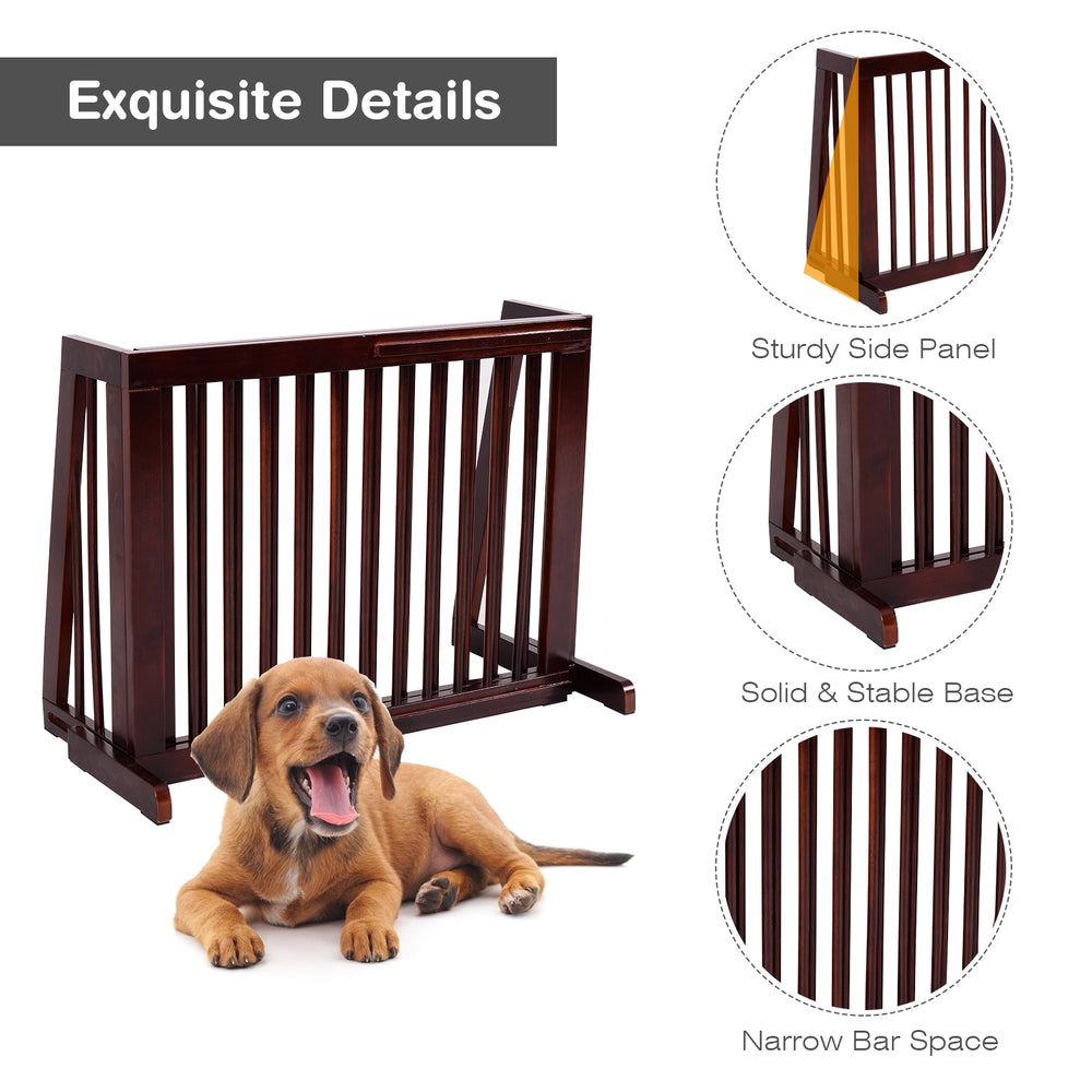 Folding adjustable 3 panel wood fence in cherry finish, perfect for doorways and hallways, featuring sturdy.