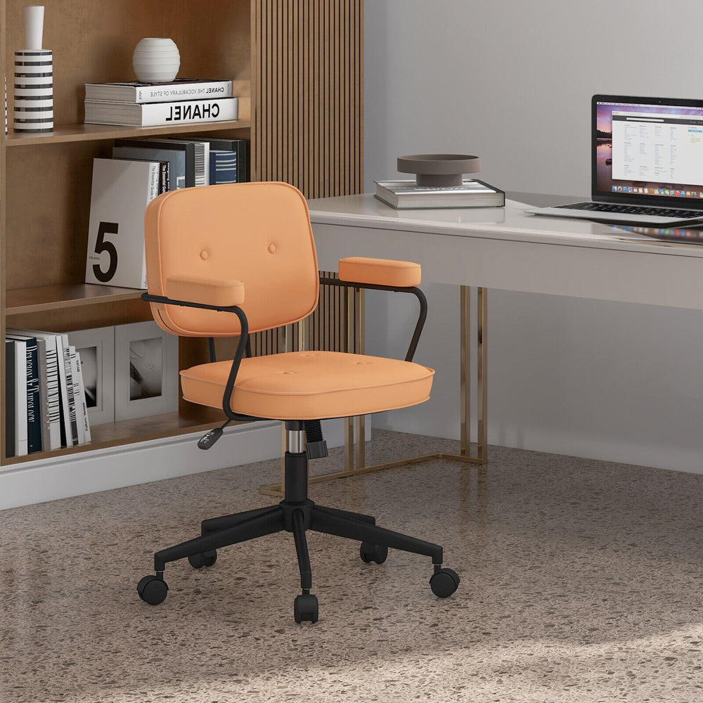Orange PU leather office chair with sponge padded seat and sturdy 5-star base, perfect for a stylish workspace.