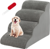 Gray 4-tier foam dog steps with non-slip surface, ideal for pets to access beds and sofas easily.