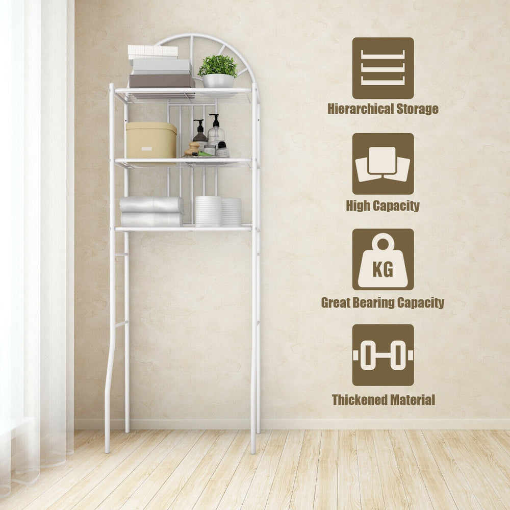 3-tier over-the-toilet storage rack made of sturdy powder-coated iron, ideal for maximizing bathroom space.