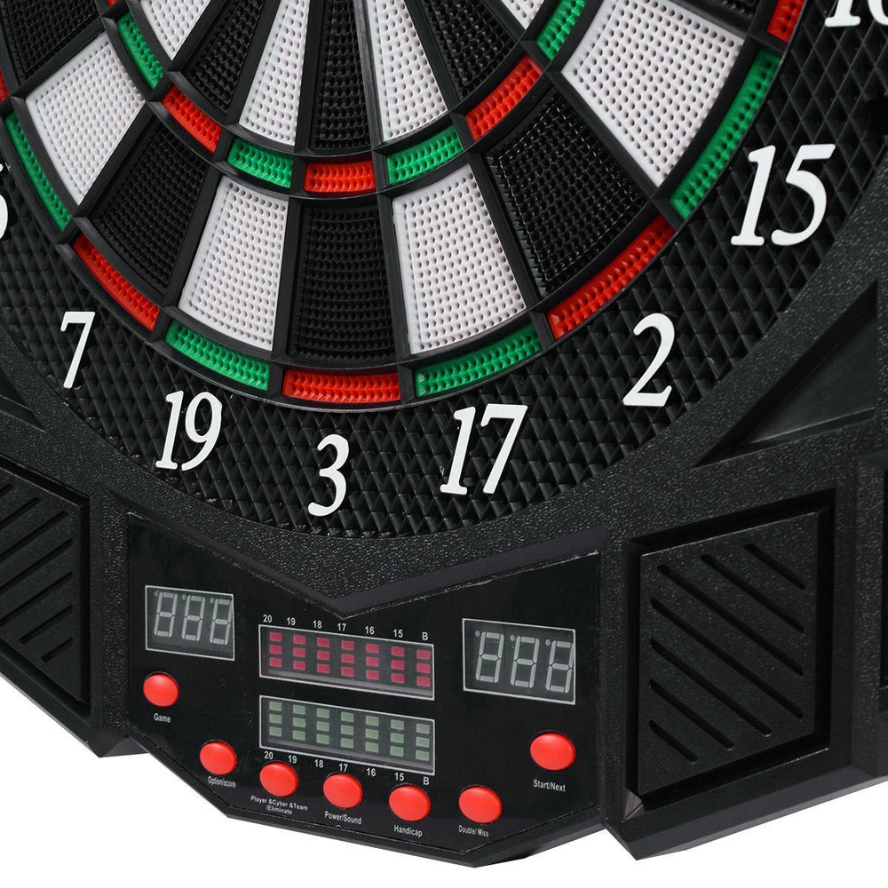 Professional electronic dartboard with LCD display, featuring 27 games and 12 dart storage for game room entertainment.