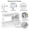Modern 47.5-inch white computer desk with two storage drawers and footrest design for comfortable use.