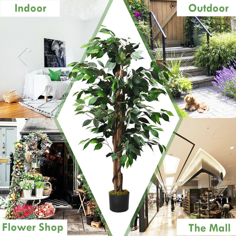 4-foot artificial ficus silk tree with 504 realistic leaves and sturdy cement base, perfect for indoor and outdoor.