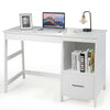 Modern 47.5-inch white computer desk with two storage drawers and footrest, perfect for home or office use.
