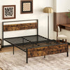 Queen Metal Bed Frame Industrial Platform Bed with Wooden Headboard-Queen Size - Gallery View 1 of 10