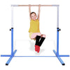 Adjustable blue gymnastics horizontal bar for kids, height adjustable from 36" to 59", perfect for home training.