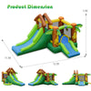 Kids inflatable jungle bounce house with two slides, climbing wall, and safety net, perfect for outdoor fun.
