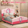 Upholstered toddler bed with cute girl patterns, made of PVC and MDF, perfect for a child's princess room.