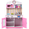 Kids wooden pretend cooking playset in pink with realistic features, working knobs, and ample storage for imaginative.