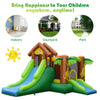 Kids inflatable jungle bounce house with two slides, climbing wall, and safety nets for indoor or outdoor fun.
