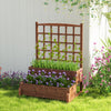 2-tier wood planter box with trellis in rustic brown, ideal for growing vegetables and climbing plants in outdoor.