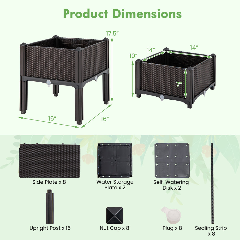 Elevated plastic raised garden bed planter kit in brown, featuring two planter boxes and self-watering disk for easy.