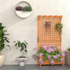 Natural fir wood raised garden bed with trellis and hanging roof, ideal for climbing plants and decorative flowers.