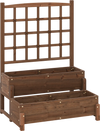 2-tier wood planter box with trellis in rustic brown, ideal for growing vegetables and climbing plants, featuring.