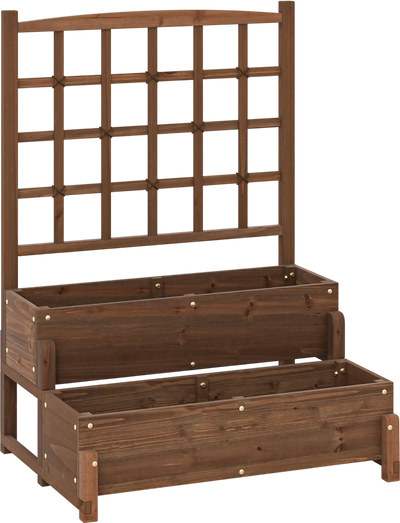 Costway Raised Garden Bed Wood Planter Box Trellis 2-Tier Drainage Holes 578431926 New