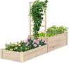 Raised garden bed with trellis featuring two planter boxes, ideal for flowers and vegetables, suitable for courtyards.
